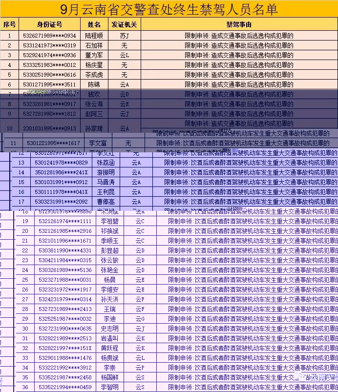 云南省38人終生禁駕名單，大多數(shù)是交通事故后逃逸！