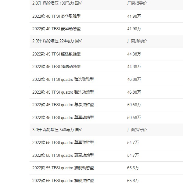 奧迪a6l新車報(bào)價(jià)2022款圖片 2022款a6l僅售37萬