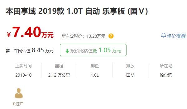 19年享域能賣多少錢 19年享域自動擋售價7.40萬元